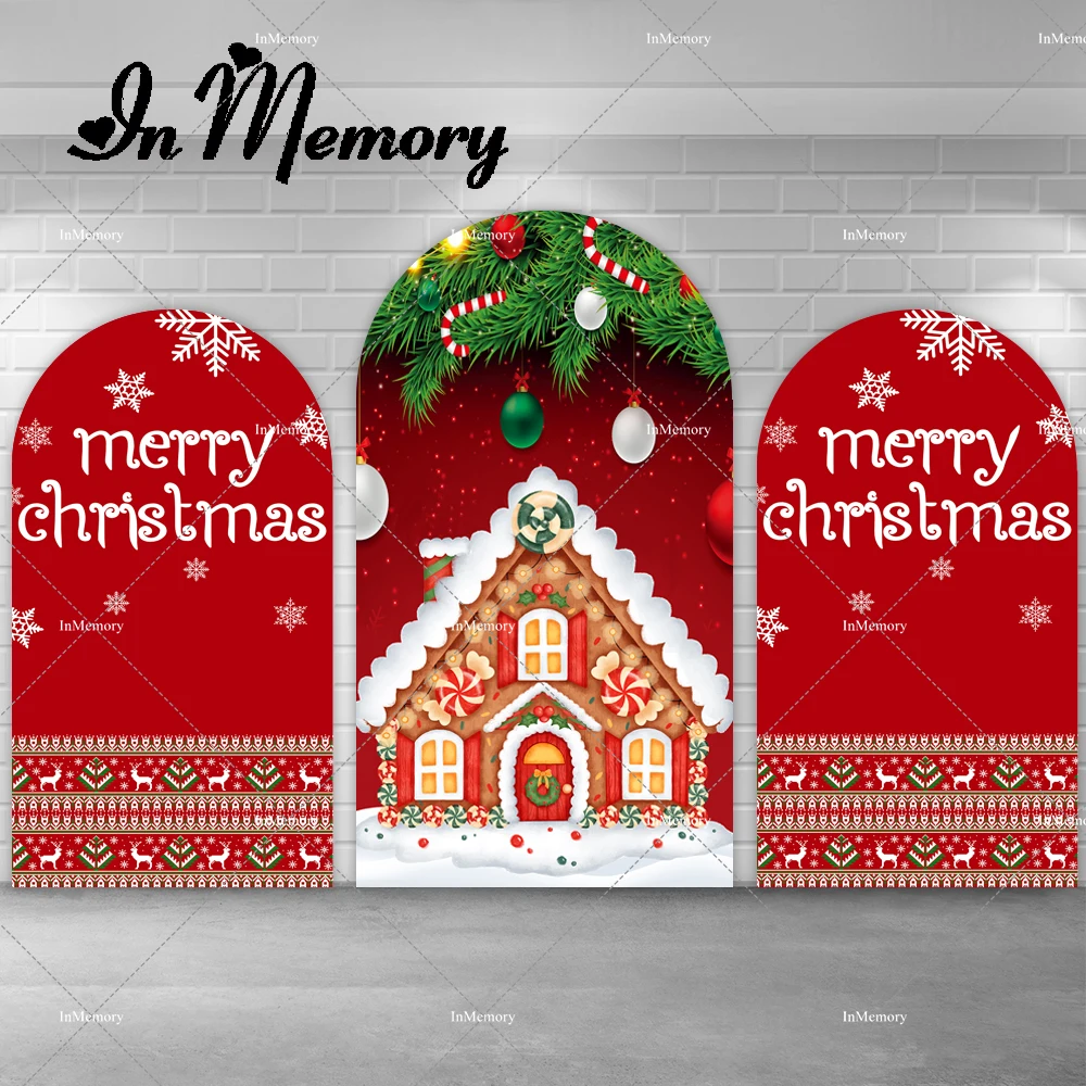 

Red Merry Christmas Day Arch Backdrop Cover Snowflakes Candy House Decoration Chiara Wall Party Backgrounds Double-sided