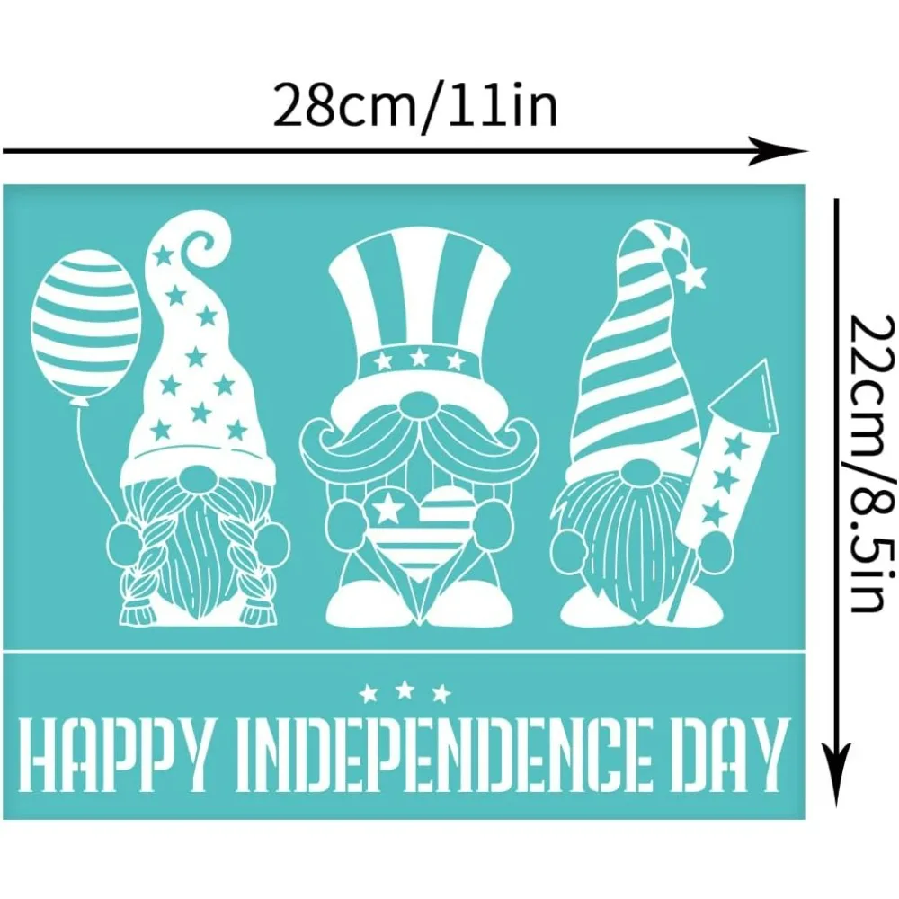 2Pcs 11x8.6 Inch Happy Independence Day Self-Adhesive Silk Screen Printing Stencil Independence Day Gnome Silk Screen Stencil