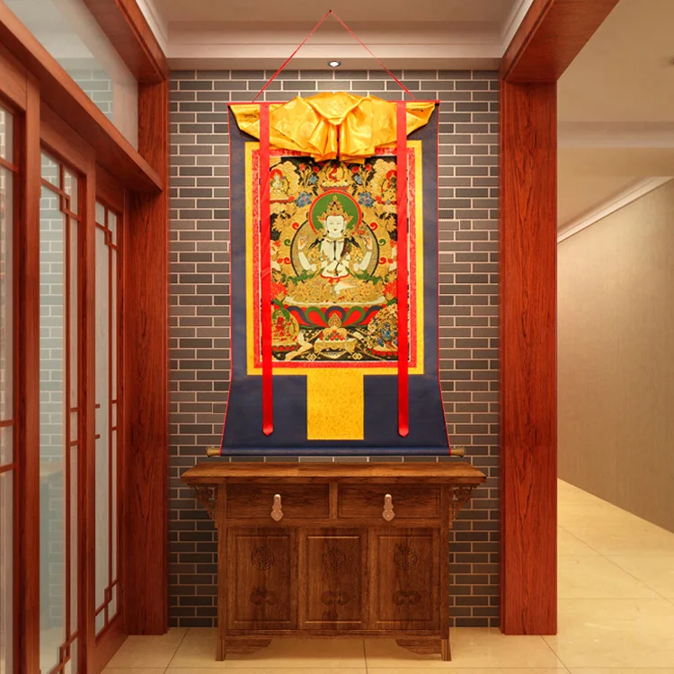 large Wholesale Buddhist supplies HOME Temple WALL High grade decorative silk Four arm Guan yin buddha Thang-ga Thangka painting