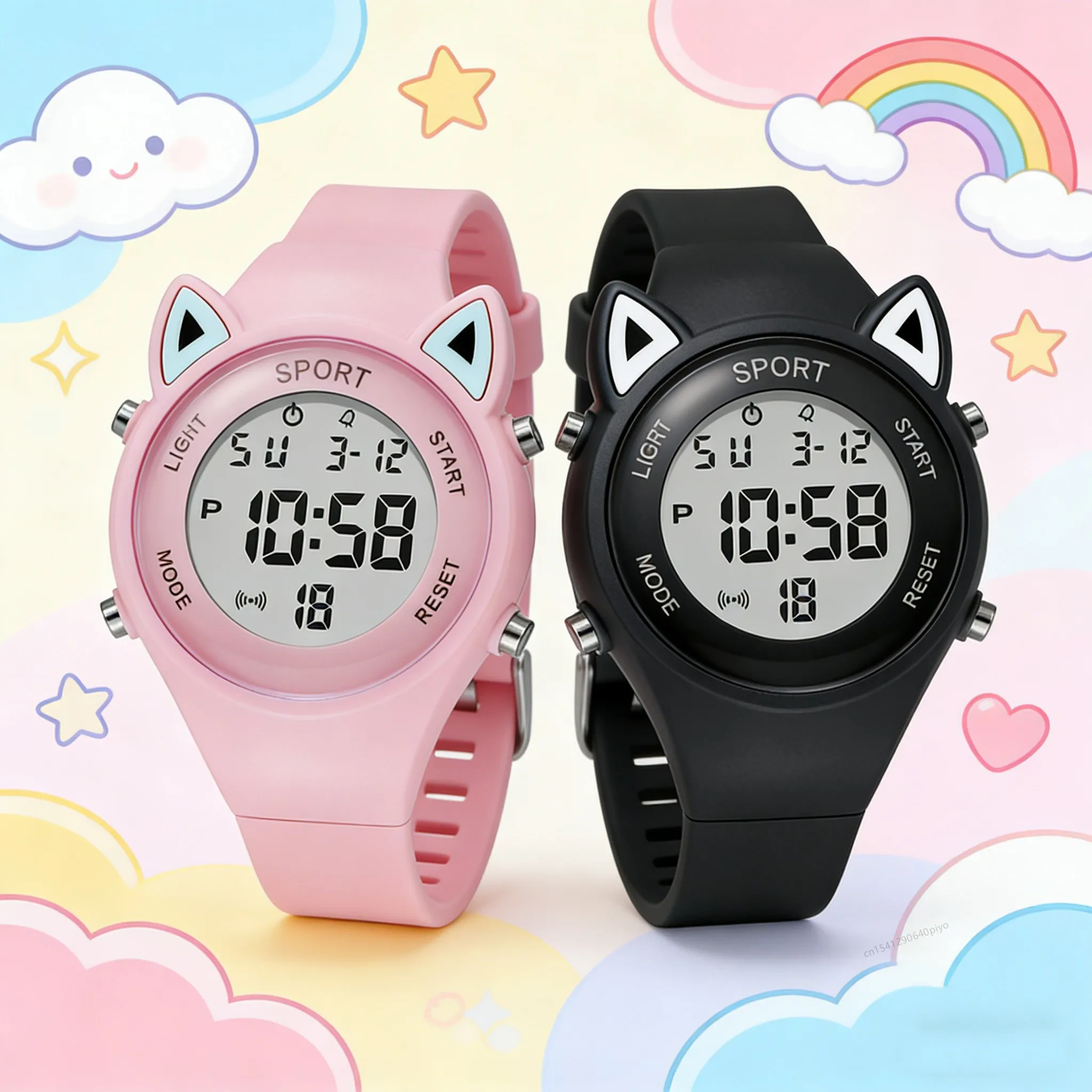 

НОВЫЕ детские часы с 3D кошачьими ушками, спортивные электронные часы для девочек и мальчиков, студенческие светящиеся водонепроницаемые светодиодные цифровые наручные часы, подарки