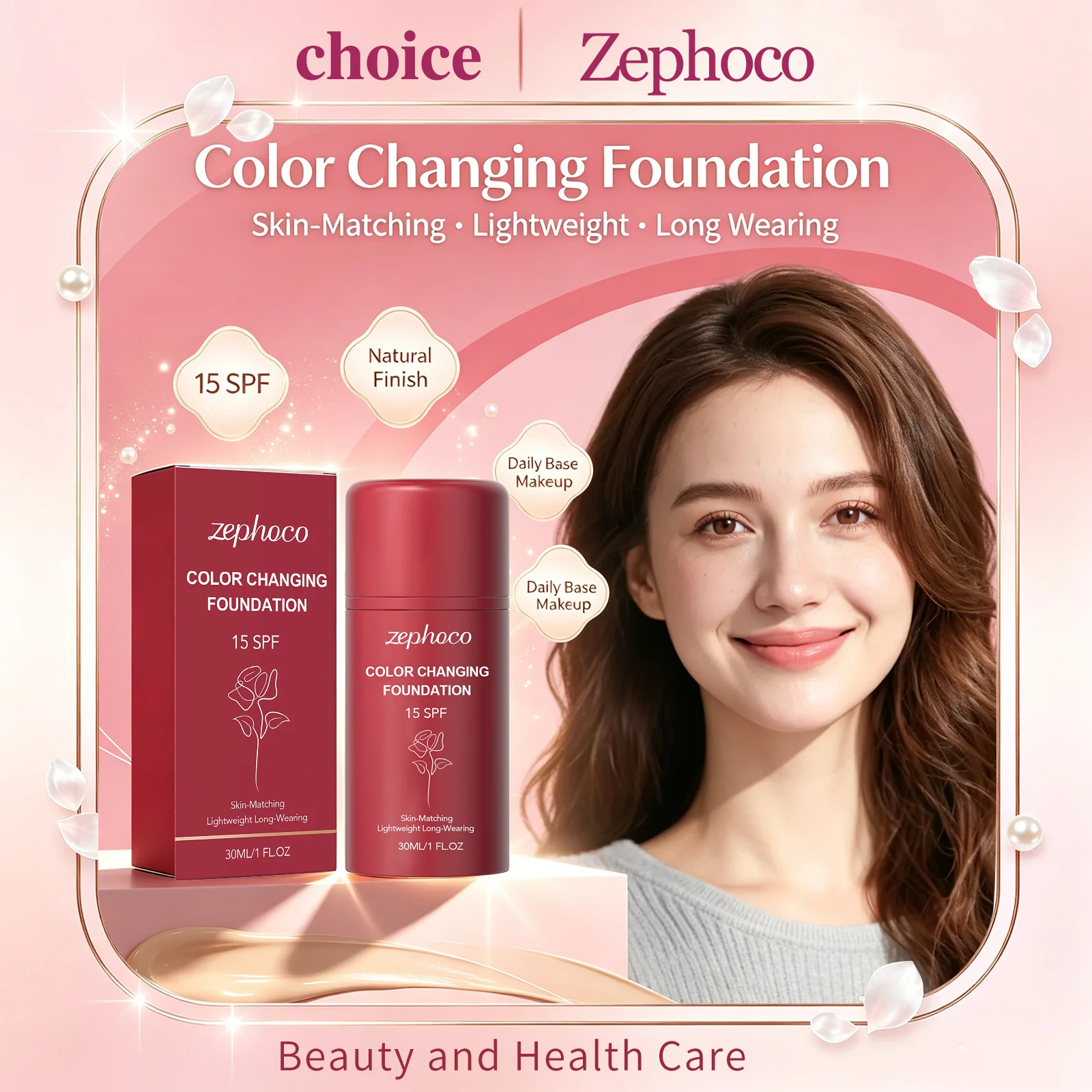 Zephoco Temperature-Adaptive Protective Foundation Liquid Pore Refining Full Coverage Smooth Flawless Portable Daily Foundation