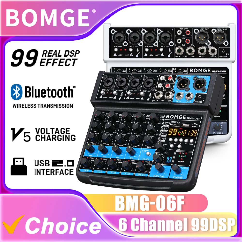 bomge-06f-mixer-audio-portatile-a-6-canali-con-99-dsp-console-di-registrazione-mini-dj-con-interfaccia-usb-mp3-48v-per-karaoke-ktv