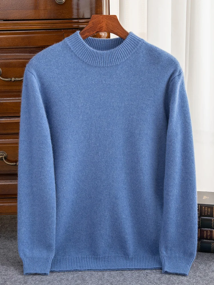 100% Cashmere Men's Thick Pullover Mock Neck Sweater High Quality Solid Smart Casual Jumper Cashmere Knitwear Winter Clothing