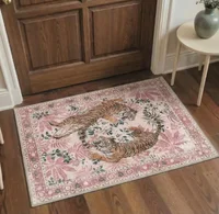 Vintage Pink Tiger Floral Doormat Non Slip Washable Entrance Floor Rug Front Door Entryway Farmhouse Home Decor