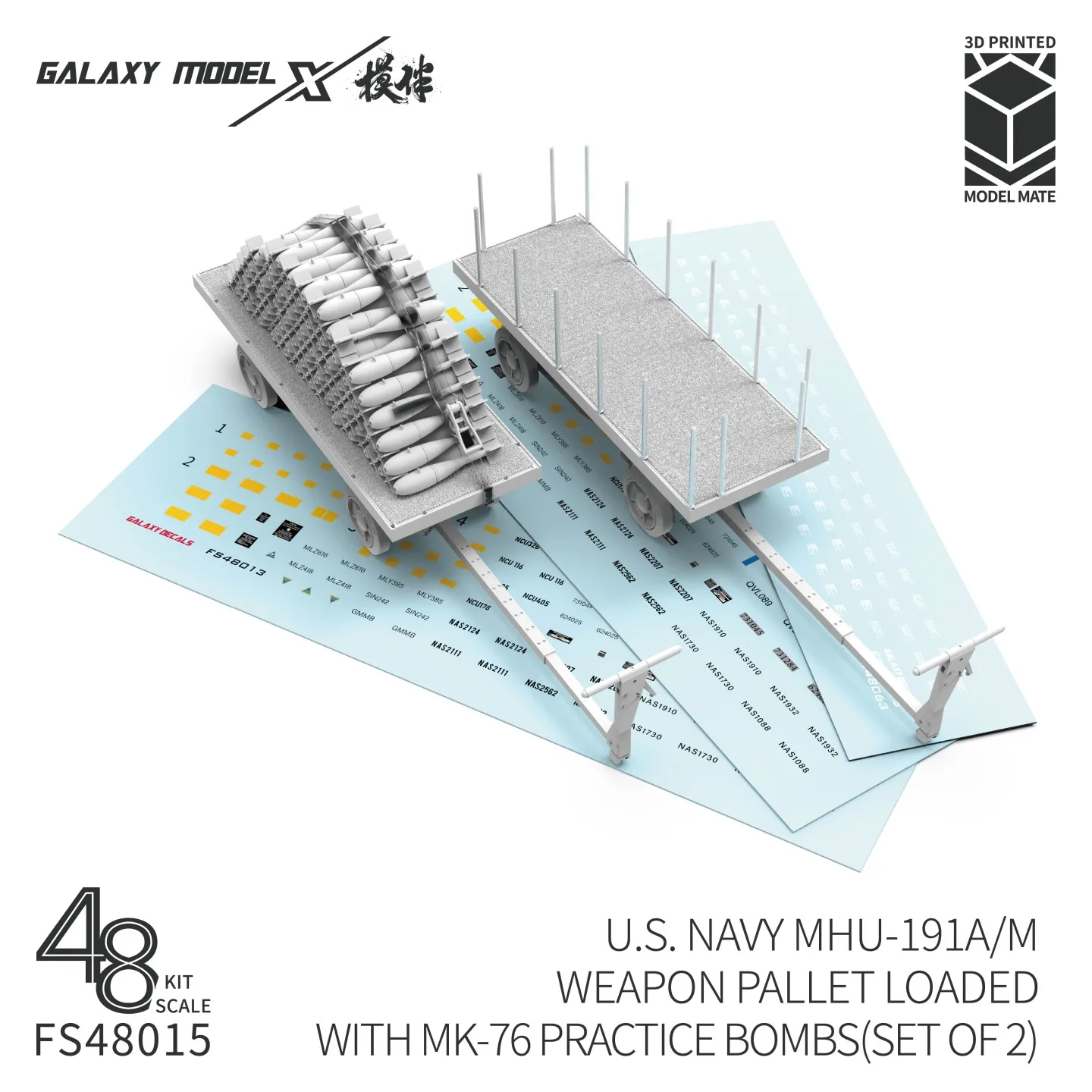 Galaxy 1/48 U.S Navy MHU-191A/M Pallet / Pylon Training Ordnance Loaded with MK-76 Practice Bombs (set of 2) Hobby Accessories