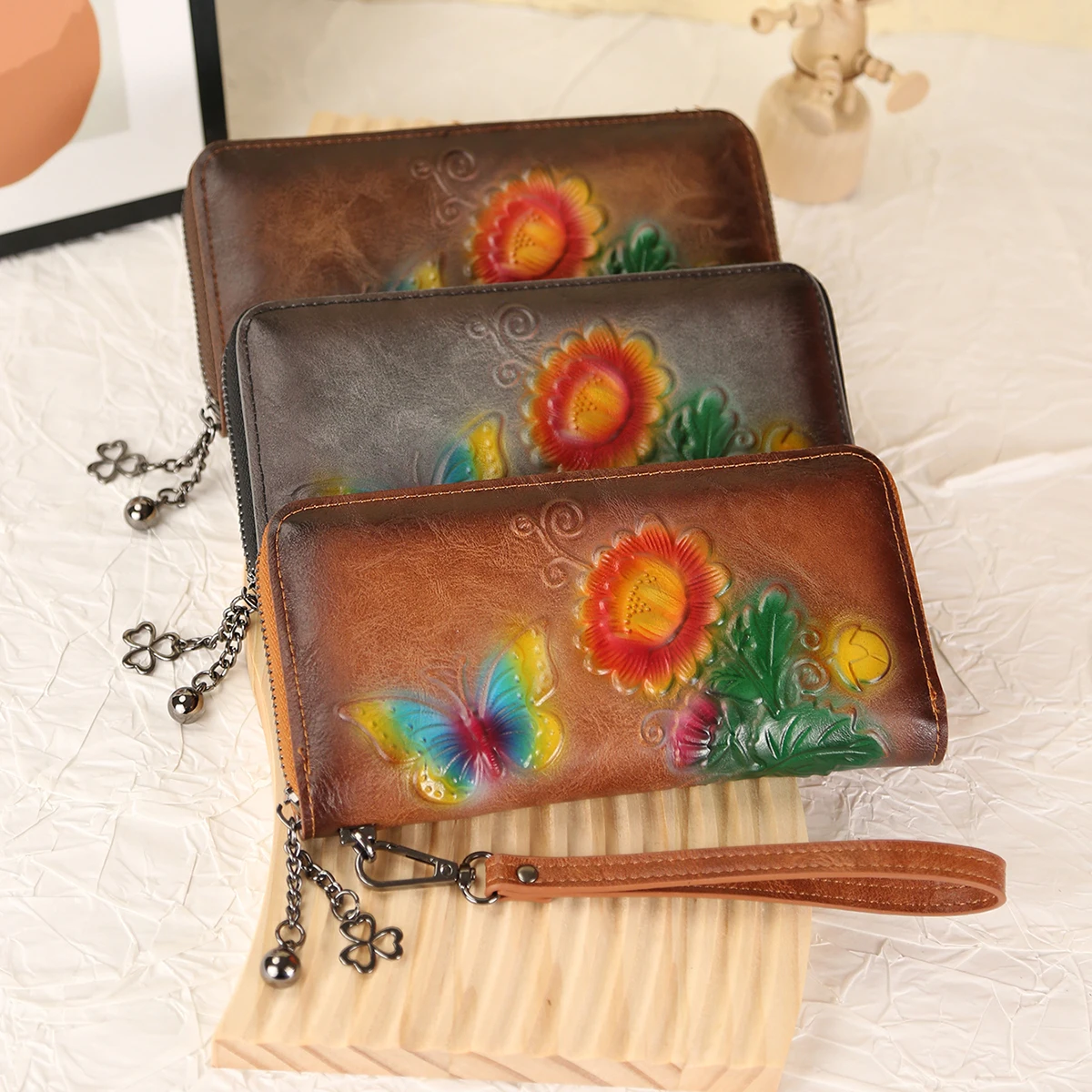 

Long, stylish butterfly and floral clutch/wallet, bohemian style, large capacity credit card/coin purse/card holder for women.