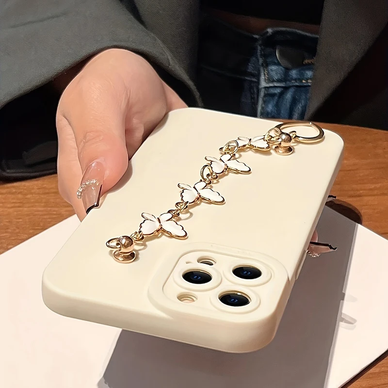 Schwarz-weiße Schmetterlings-Ketten-Handyhülle für iPhone 18 17 16 15 14 13 12 11 Pro Max 7 8 Plus 16E XR X XS Stoßfeste Silikonhülle – Detail 2