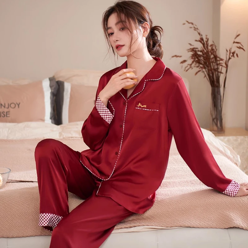 Pigiama Set manica lunga pigiameria donna abbottonatura pigiameria Pj Set abbigliamento da sposa pantaloni Loungewear pigiama femminile abiti