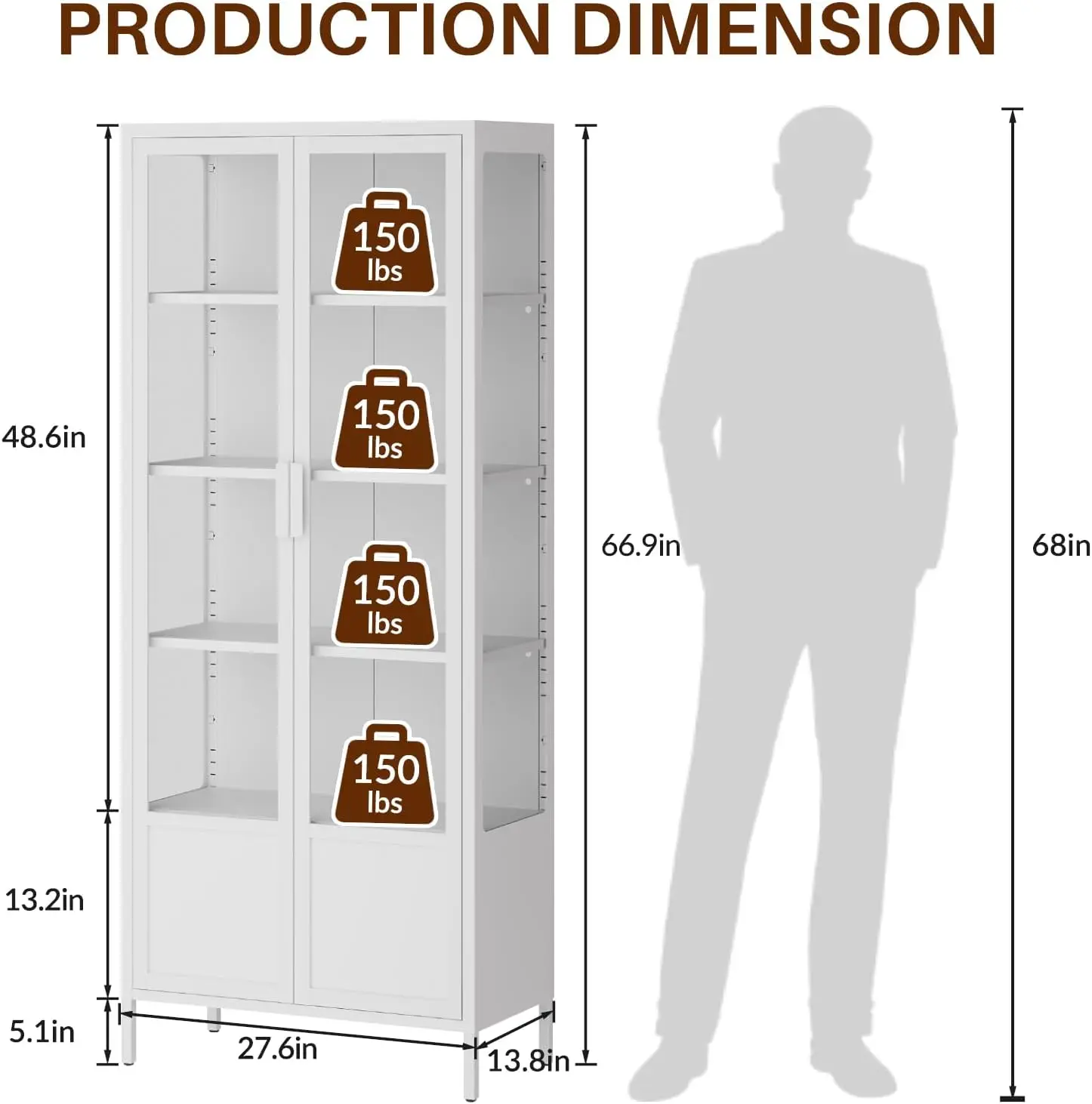 UNICOLY 4-Tier Glass Display Cabinet with Glass Doors