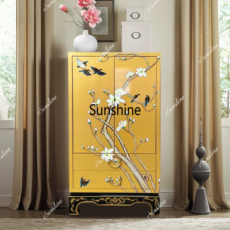 Bedroom solid wood small wardrobe American painted entrance cabinet corner storage cabinet