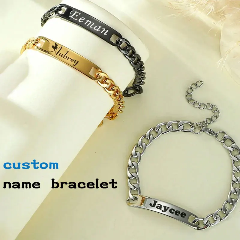 

Customized Name Bracelet Personalized Engravable Name Bangle Adustable Couples Nameolate Bracelet Stainless Steel Jewelry Gift