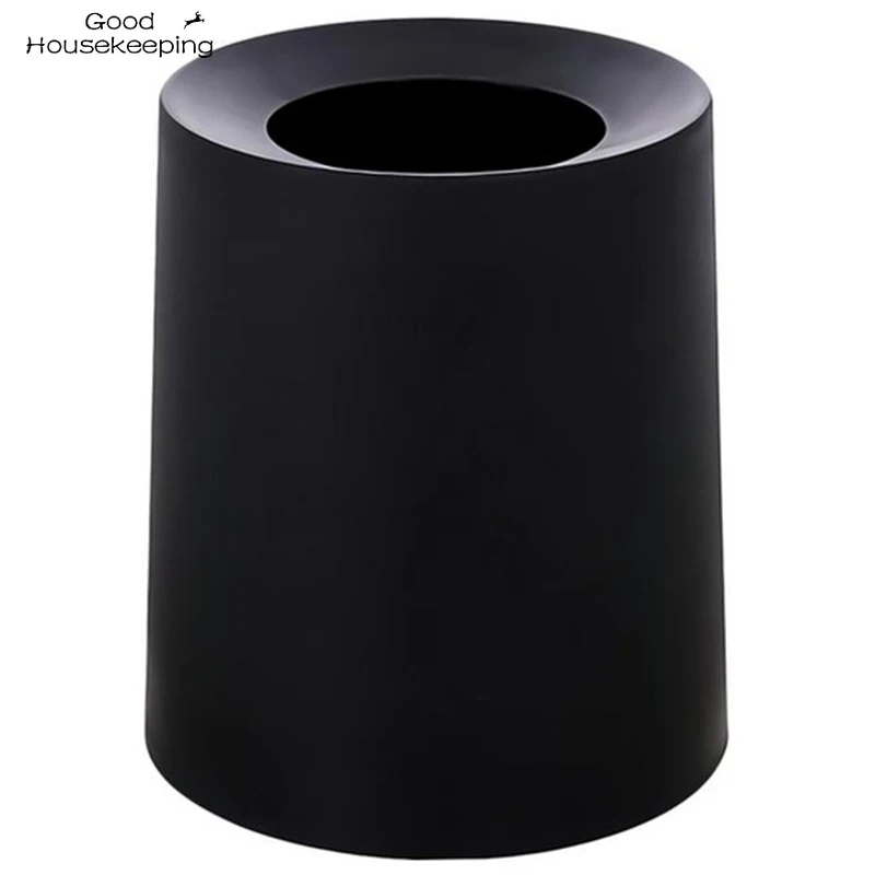 Household Double-Layer Round Trash Can Office Living Room Kitchen Bathroom Double-Layer Trash Bin Waste Bins Without Lid Black