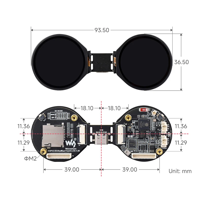 

ESP32-S3 1.28 Inch IPS LCD Development Board DualEye 240×240 Pixel Support Wi-Fi / Bluetooth 5 For XiaoZhi Deepseek