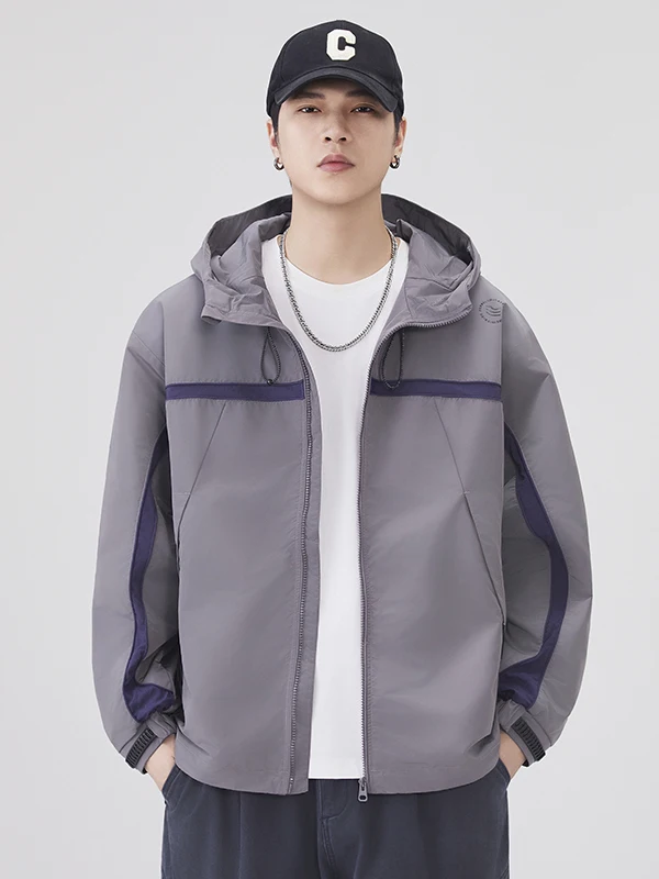 

Американская ветрозащитная куртка с капюшоном для мужчин, осенняя свободная рабочая куртка, модная функциональная фиолетовая молодежная куртка из полиэфирного волокна