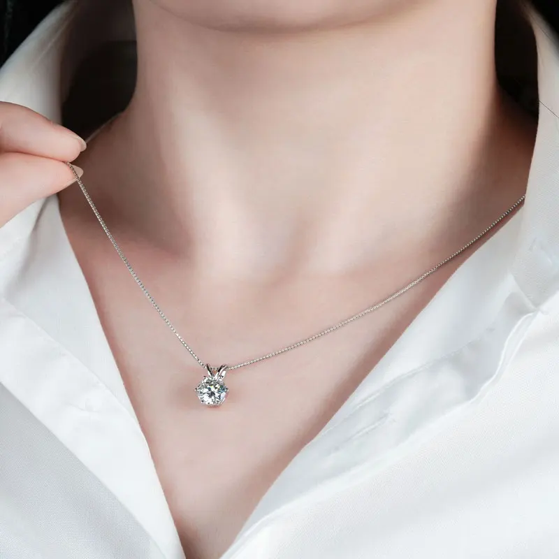 Classic 0.5CT-5CT D Moissanite Pendant Necklace Adjustable Chain 925 Silver for Women with Certificate 2CT 3CT 4CT Lab Diamond - view 6