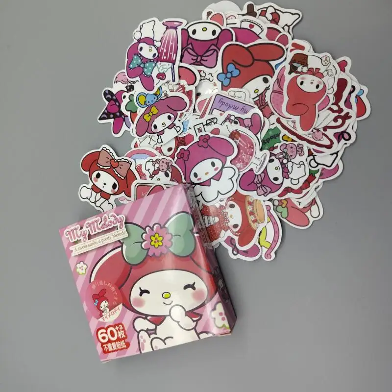 

60 Sanrio Mymelody Box наклейки Kawaii мультфильм Diy ручное украшение для аккаунта наклейки на чашку воды креативный набор подарки для детей