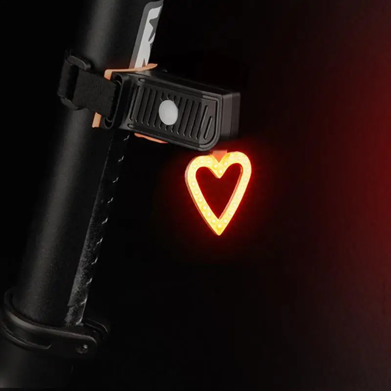 LED Bike Light Heart Shape USB Rechargeable Bicycle Rear Light Waterproof MTB Taillight 3 Mode Cycling Night Safety Warning Lamp