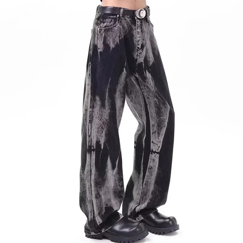 

Autumn Men's Goth Fashion Tie-dye Black Jeans Hip Hop Gradient Wide-leg Denim Pants 2025 New Y2K Vintage Baggy Jean Hombre
