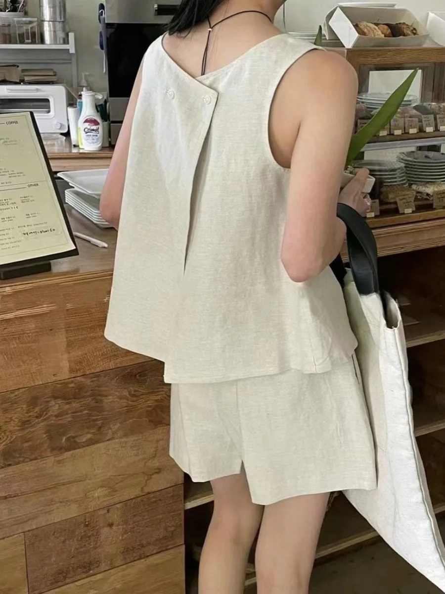 

Off-oulder Svel Cotton Linen Top Wide Leg ort Pants Set Thin Bal Loose Fit Summer Faion Women's Ensemble