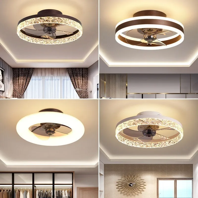 

New Scandinavian Ceiling Fan Living Room LED Luster Invisible Light Bedroom Remote Control Reversible Blade Home Decor Fan Lamps