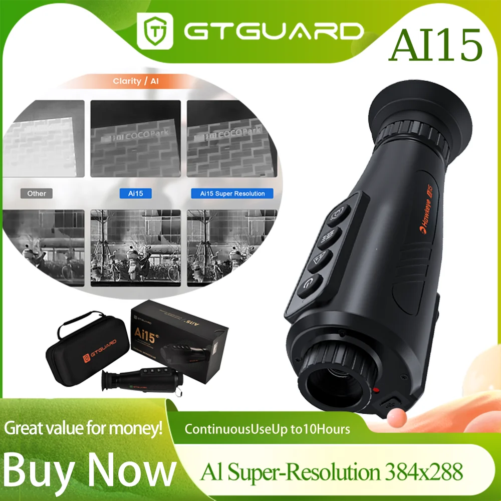 Hawkeye Ai15 Thermal Monocular - 10H Battery, AI Super-Resolution 384x288, 256×192 Sensor, IP66 - for Hunting/Camping/Surveillan