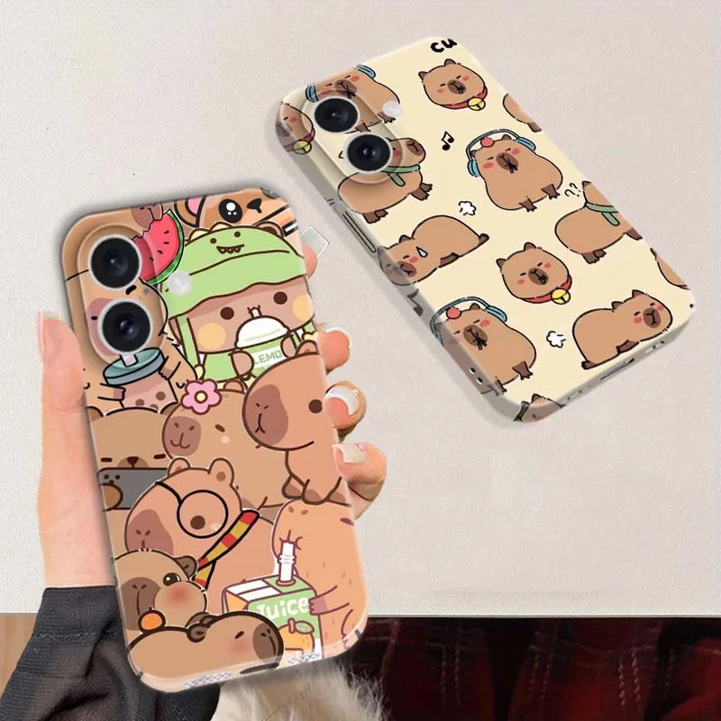 Cute Capybara Group Drink For Apple iPhone 17 16 16E 15 14 13 12 11 Air Pro Max Plus Feilin Protective Shell Phone Case