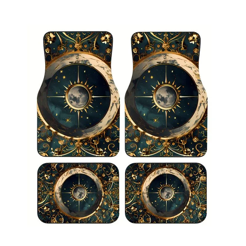 

Ornate Gold Moon Compass Car Floor Mats 4pcs Waterproof Washable Carpets For All Vehicles