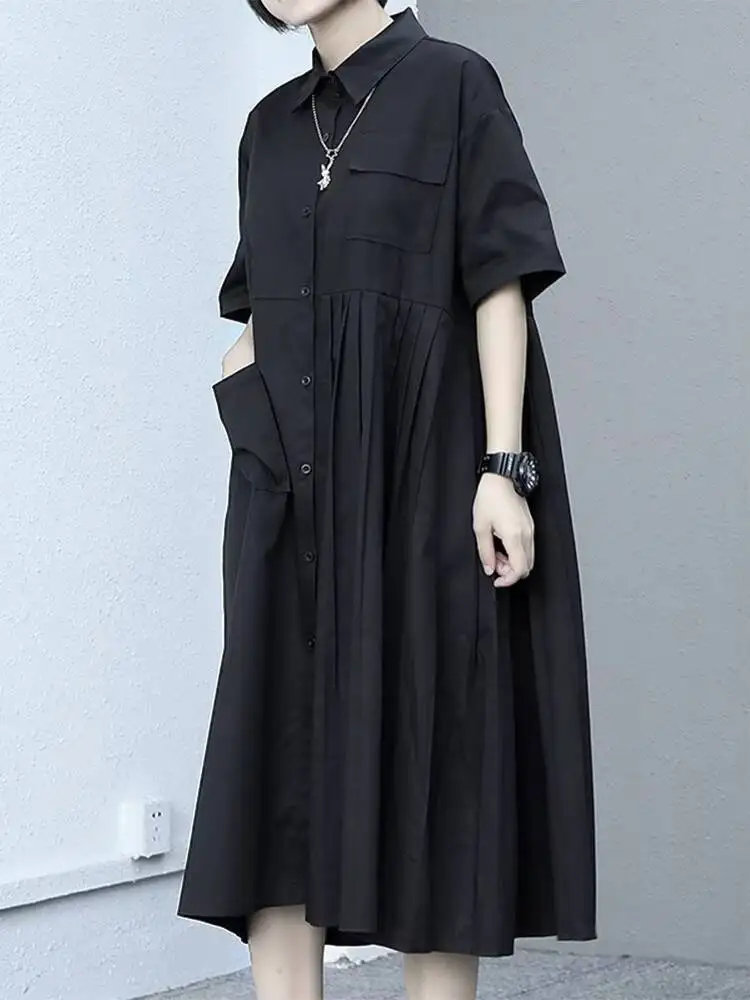 Abito da donna camicia gonna estate nuovo risvolto pieghettato monopetto Design moda tendenza Casual abito allentato