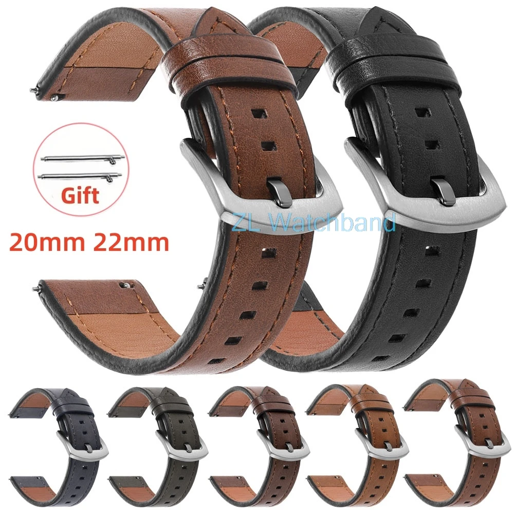 Pulseira de couro de 20mm 22mm para samsung galaxy watch 6 5 4 40mm 44mm pulseira vintage para xiaomi redmi watch 3 lite/active