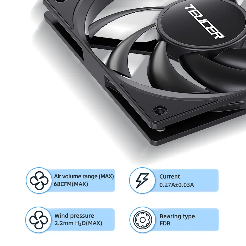 Teucer 12015 Forward Reverse PC Case Fan FDB Bearing PWM 800-2400RPM Cooling Fan High Performance for CPU Cooling and PC Builds