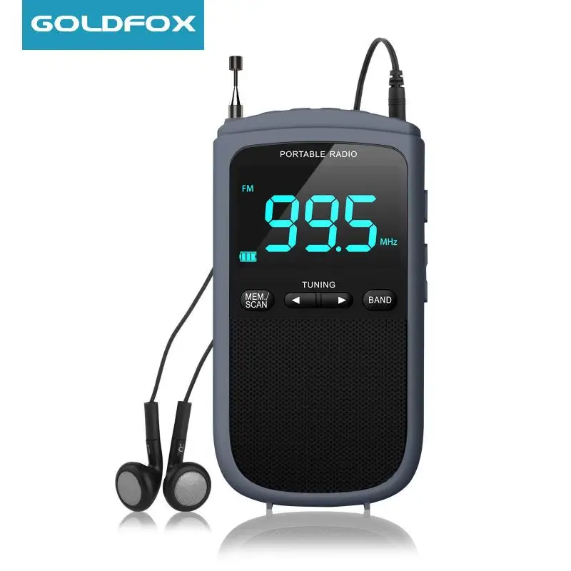 Mini Portable Radios Pocket AM/FM Receiver Stereo Speaker Rechargeable Radio with Alarm Clock for Outdoor Weather Broadcast