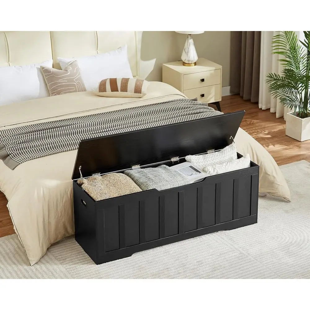 Duża drewniana ławka do przechowywania z miejscem na buty, udźwig 100 kg, łatwy montaż, czarna