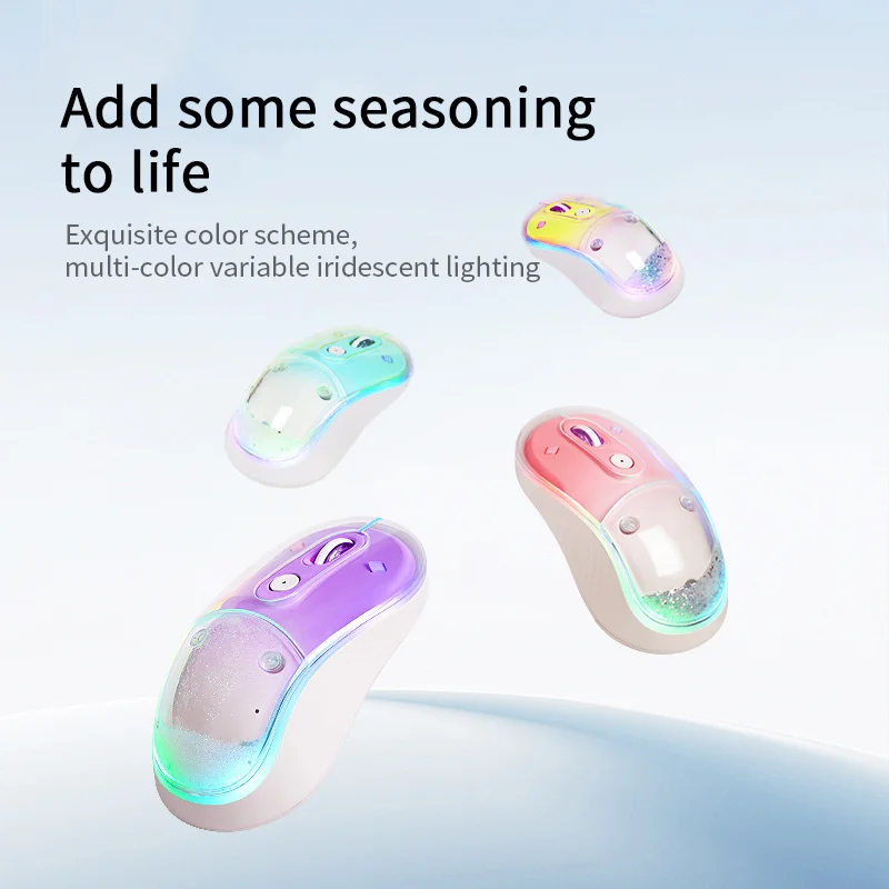 

Wireless 2.4G Bluetooth Dual-mode Mouse Rechargable Colorful Light Effect Flowing Sand Transparent Back Cover Mute Button Mice
