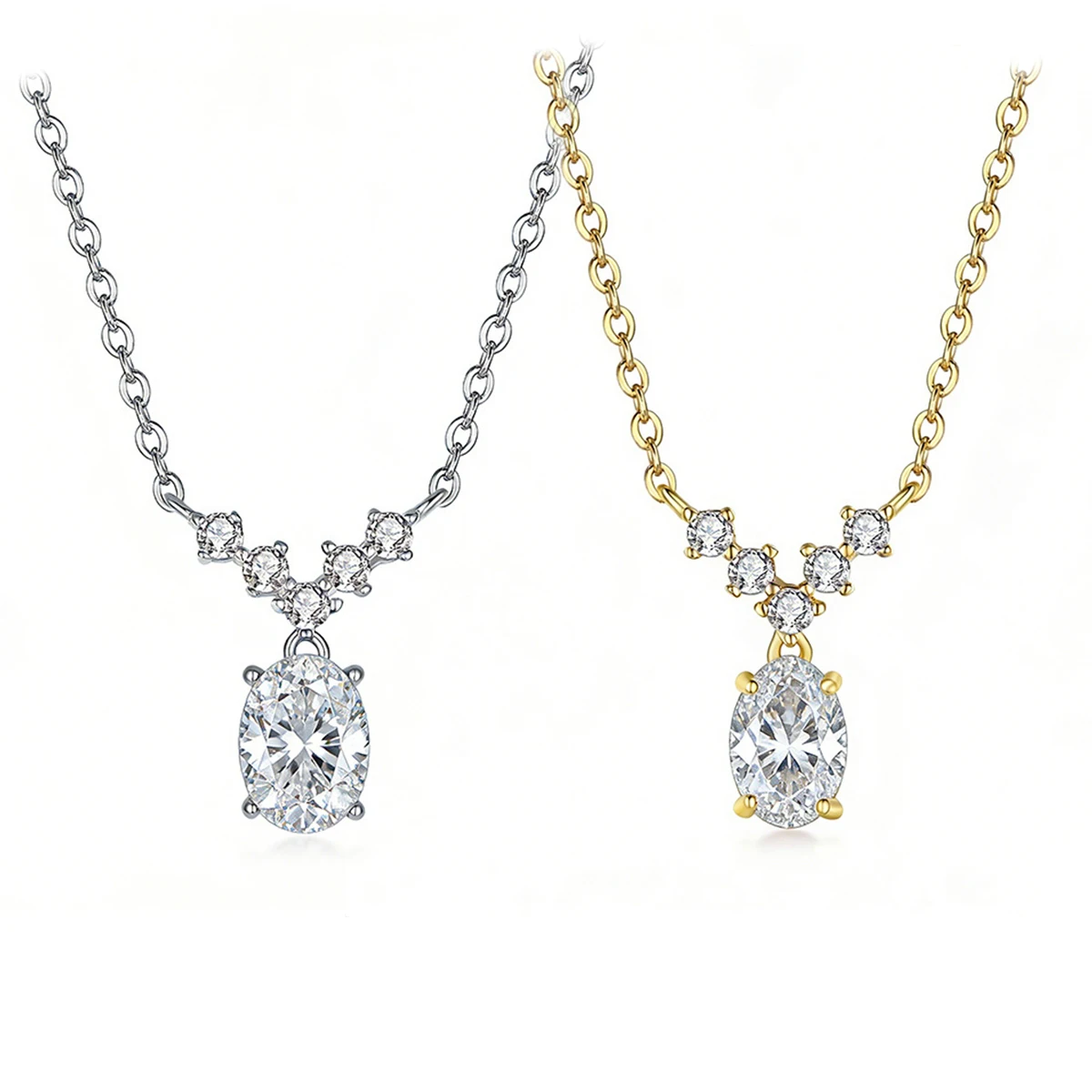S925 Silver Plated 18K Gold Egg-shaped Moissanite Diamond Meteor Light Necklace Main Stone 7*5mm/0.8ct