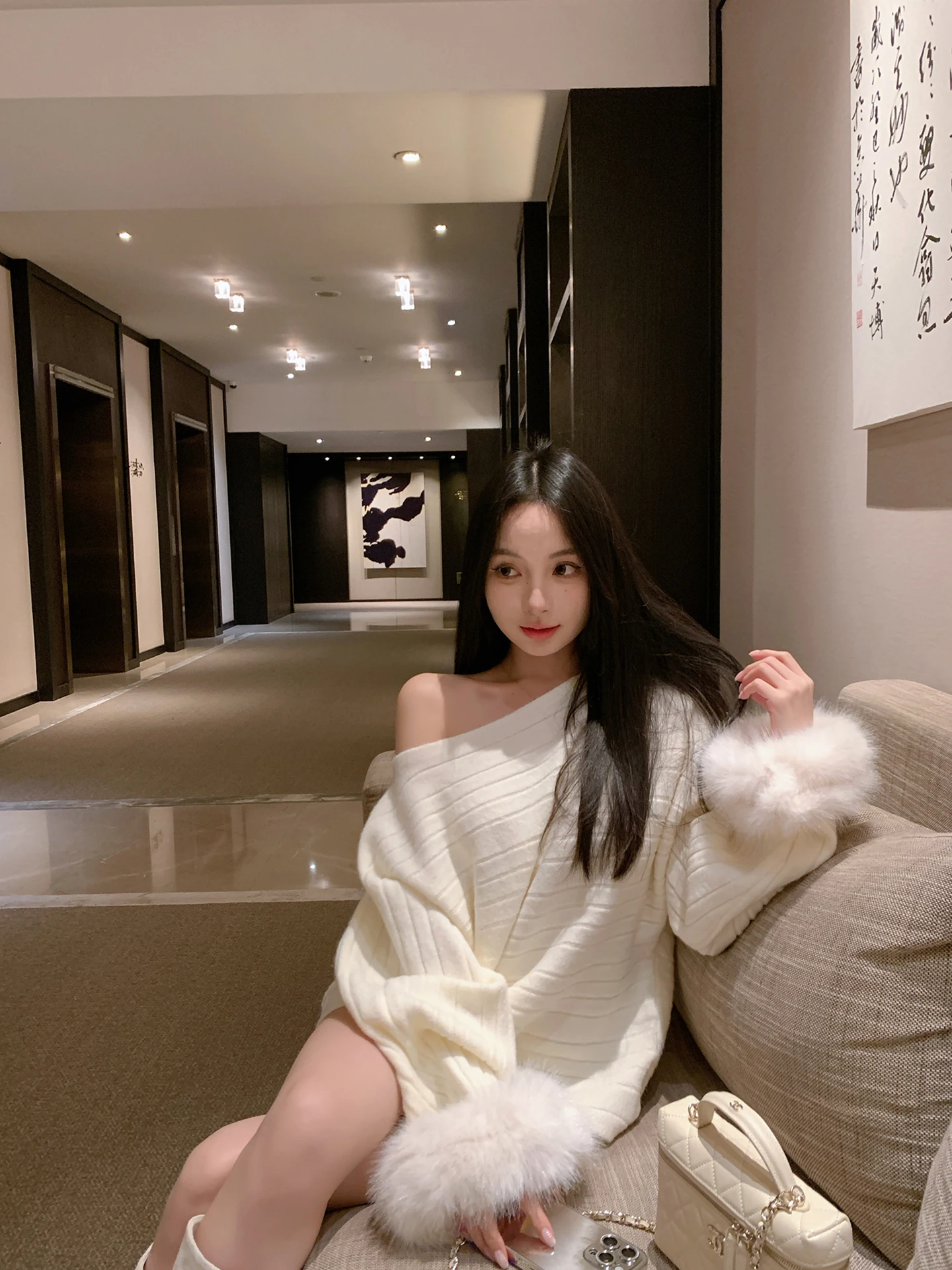 

White oulder-baring Sweater Women's Inner Wear Autumn Winter New Sle Eco-friendly Pure Desire Wind Loose Fit Sweet Sle