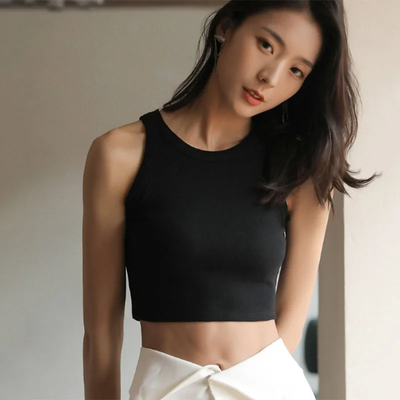 Women Ribbed Short Tank Tops New Summer Basic Black White Gray Casual Fitness Sport Vest Female Knit Off Shoulder Sexy Crop Top