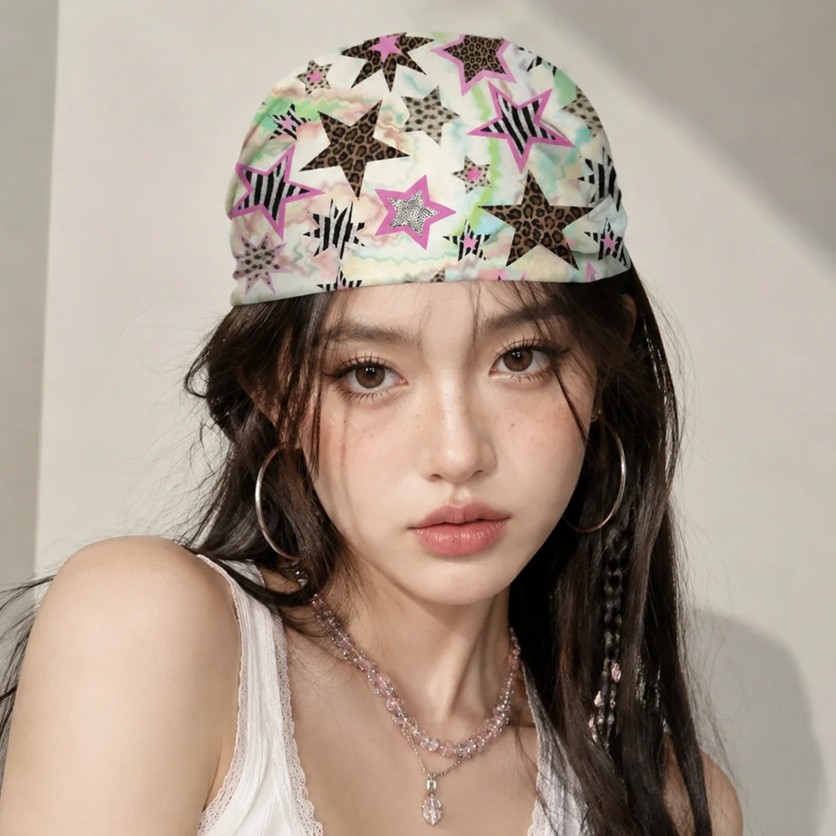 Square Scarf Star Print Sweet Cool Lightweight Small Polyester Multicolor Women Hair Bag Neck Decoration Versatile Daily Travel