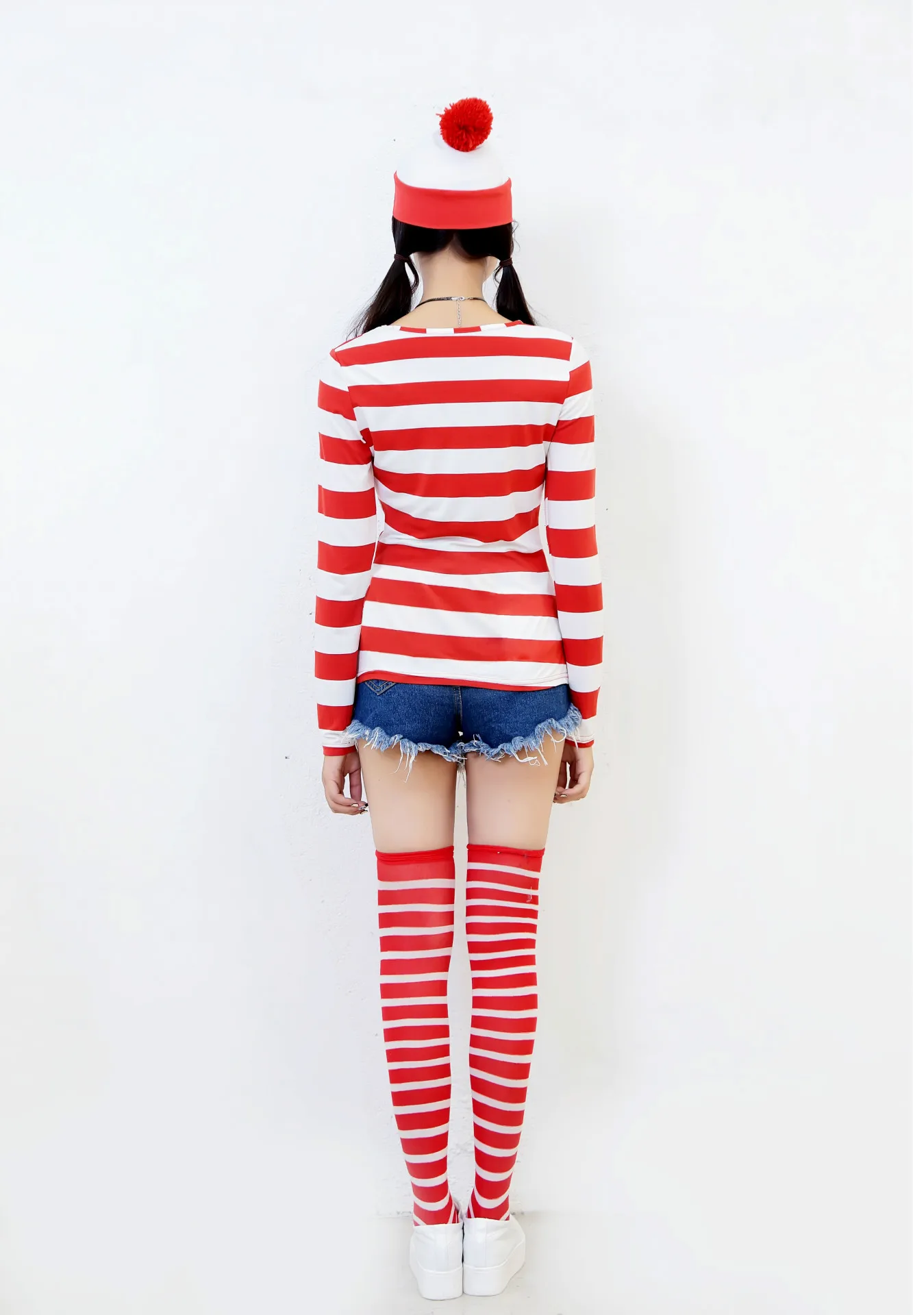 Ouder-Kind Wally Kostuum Wenda Waldo Personage Spel Kostuum Streep Shirt Boek Week Outfit Halloween Purim Kostuum