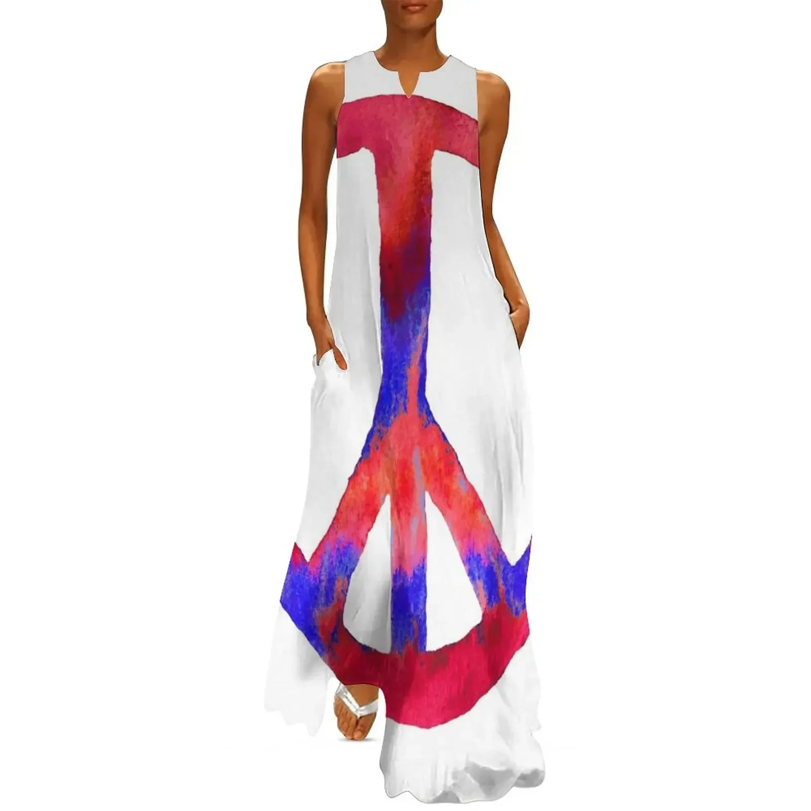 

Patriotic Peace Sign Watercolor Tie Dye Red White Blue Long Dress dresses for woman 2025 Dresses gala Dress