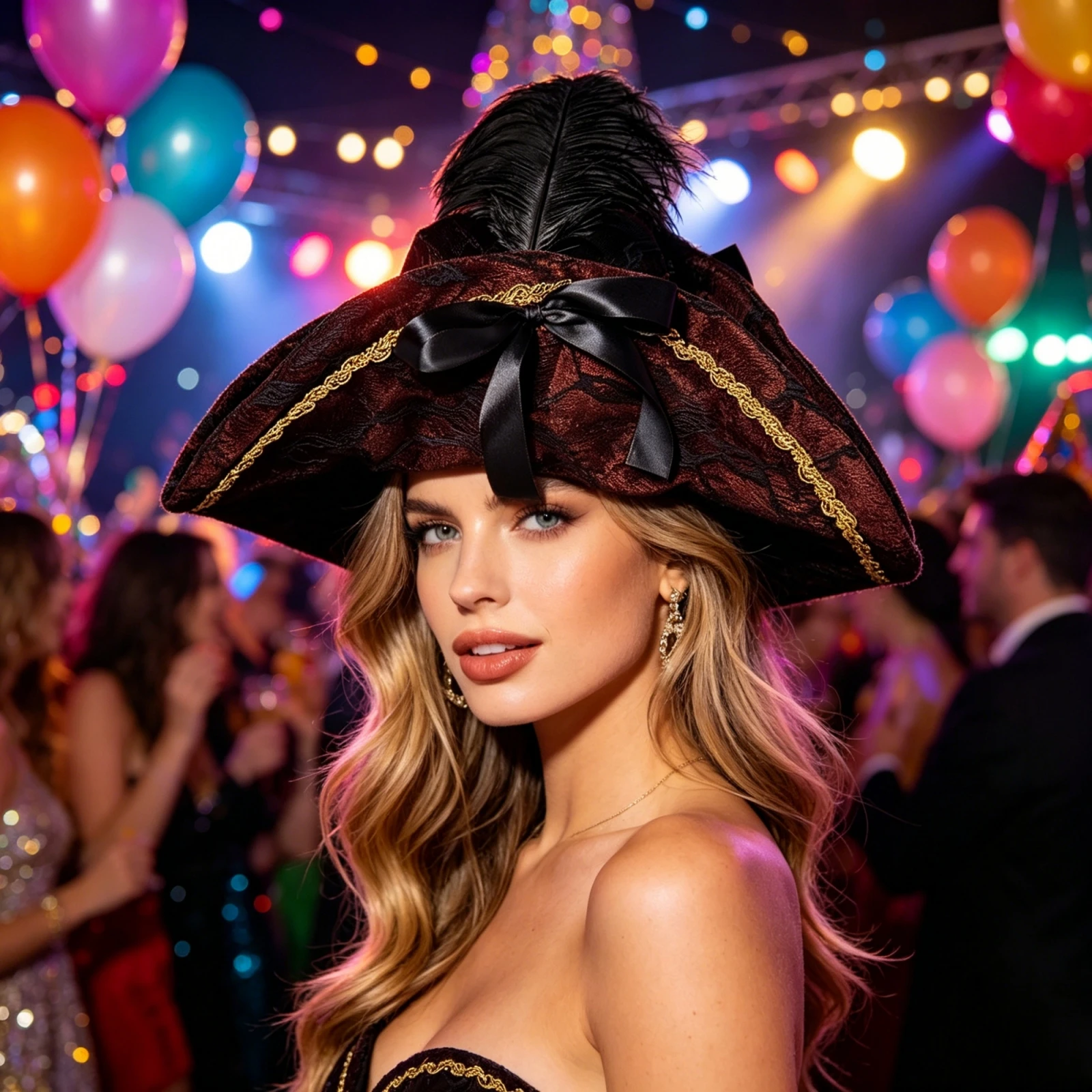 Pirate Costume Hat Deluxe Colonial Tricorn Hat with Gold Trimming for Women