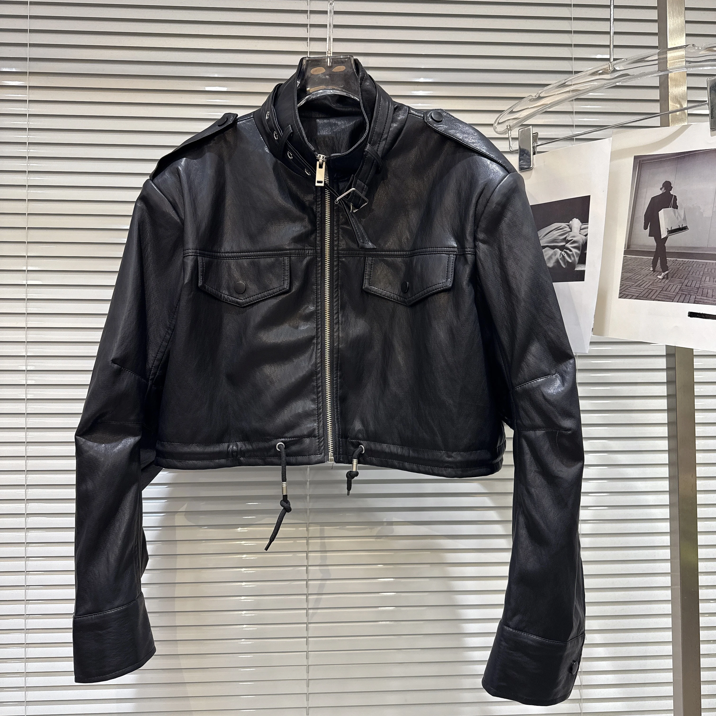 Giacca da donna autunno inverno High Street moto manica lunga allentata corta in pelle Pu Lady Cool Girl capispalla a collo alto