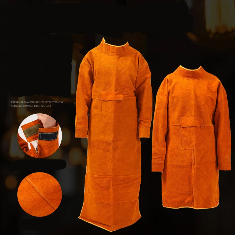 

Cowhide Leather Long Sleeve Welder Apron Fireproof Heat Insulation Thickened Work Safety Welding Protection Foot Guard Covers
