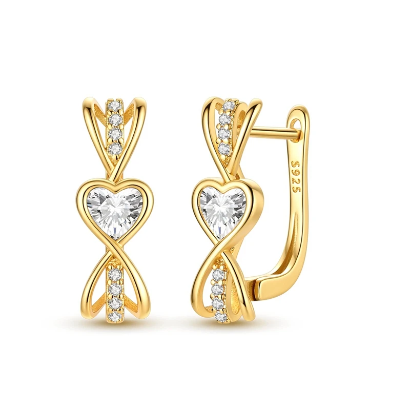 Boucles d'oreilles créoles en argent sterling 925 plaqué or, motif cœur infini, incrustées de zirconiums cubiques, cadeau de bijoux pour un dévouement éternel.