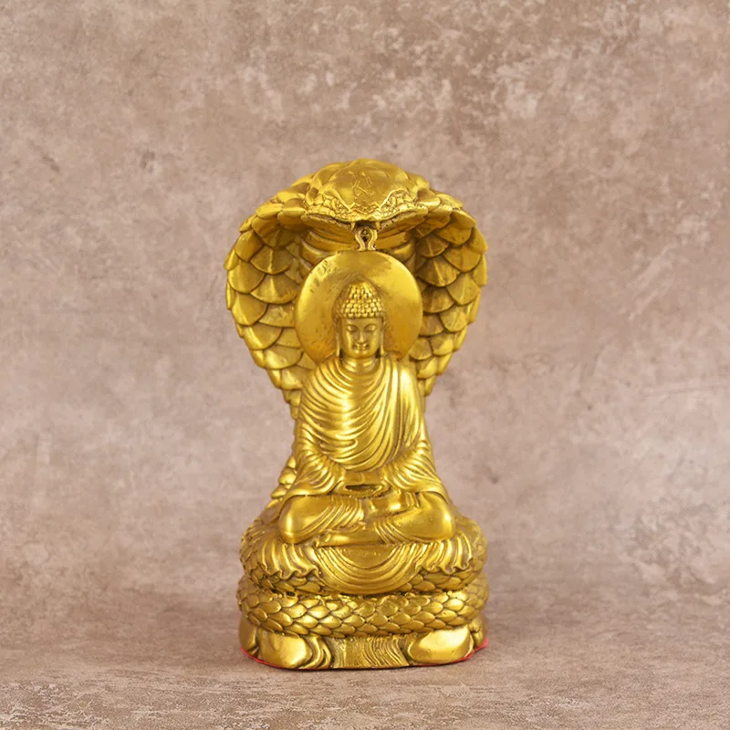 

Brass Snake Guardian Great Sun Tathagata Sitting Meditation Offering Shakyamuni Buddha Statue Ornament