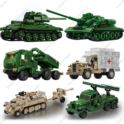 Military Weapons World War II Tanks Military Armored Vehicles Field Ambulances Army Trucks Model Building Bricks Blocks DIY Toys