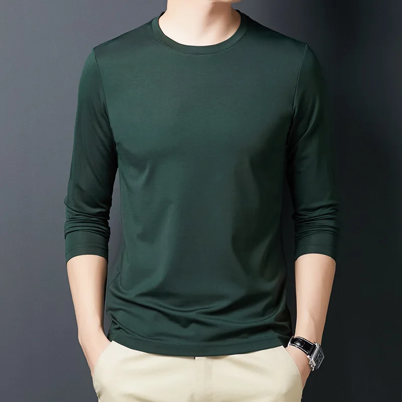 

2022 Summer Thin Mens T-shirts Luxury Long Sleeve Solid Color Casual Round Collar Male T-shirts Fashion Simple Man Tees 3XL