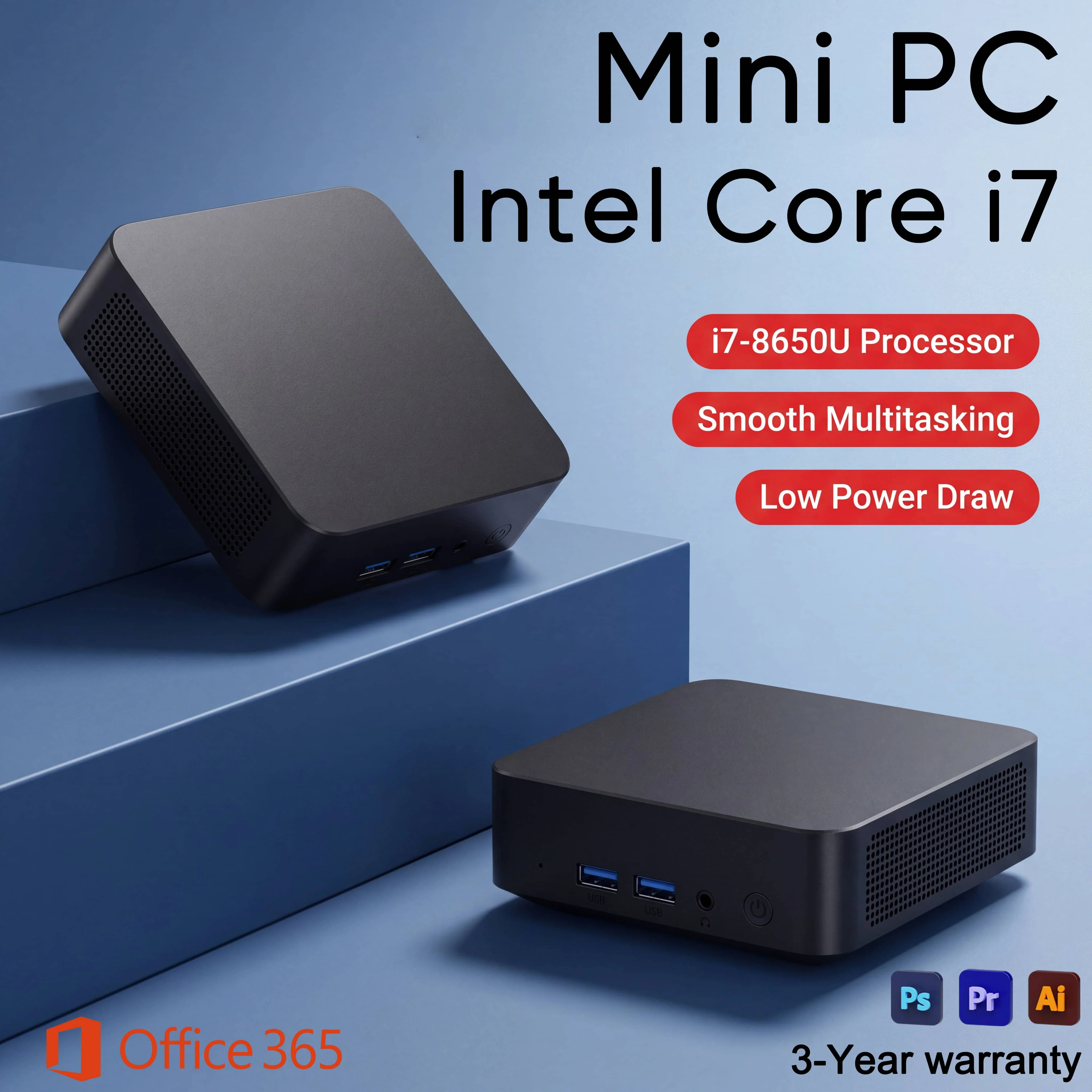 2026 New Intel Core I7 8650U Mini PC Windows 11 Pro 32GB+2TB Ultra Compact Silent Desktop Computer Dual HDMI Business Office