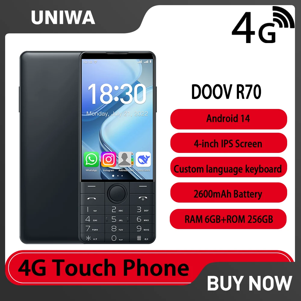 NEW DOOV R70 4G Touch Keyboard 4 " IPS Google Mobile Phone  6GB+128GB Android14 Front Camera Pixe 5MP 2600mAh Whatsapp Cellphone