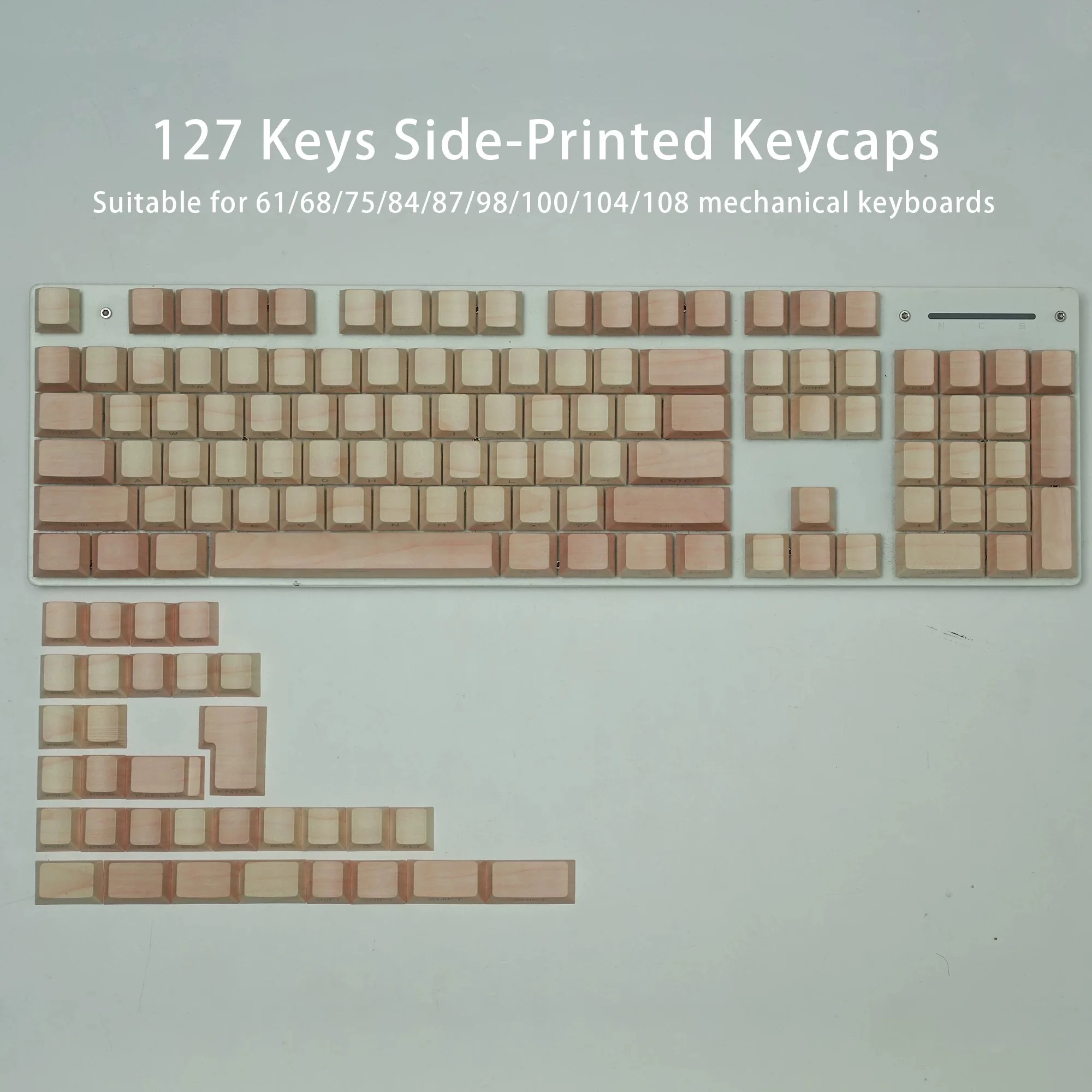 XVX Walnut wood pattern, non-solid wood keycaps, original factory height, side-engraved transparent PBT on five sides, hot-spray