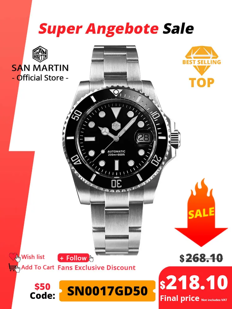 

San Martin Upgraded Version 40mm Water Ghost Diver Watch Men Luxury Automatic Mechanical Watches Sapphire Waterproof 200m SN0017
